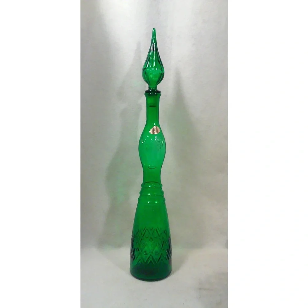 Mid-Century Green Face Decanter Empoli Style Barware
